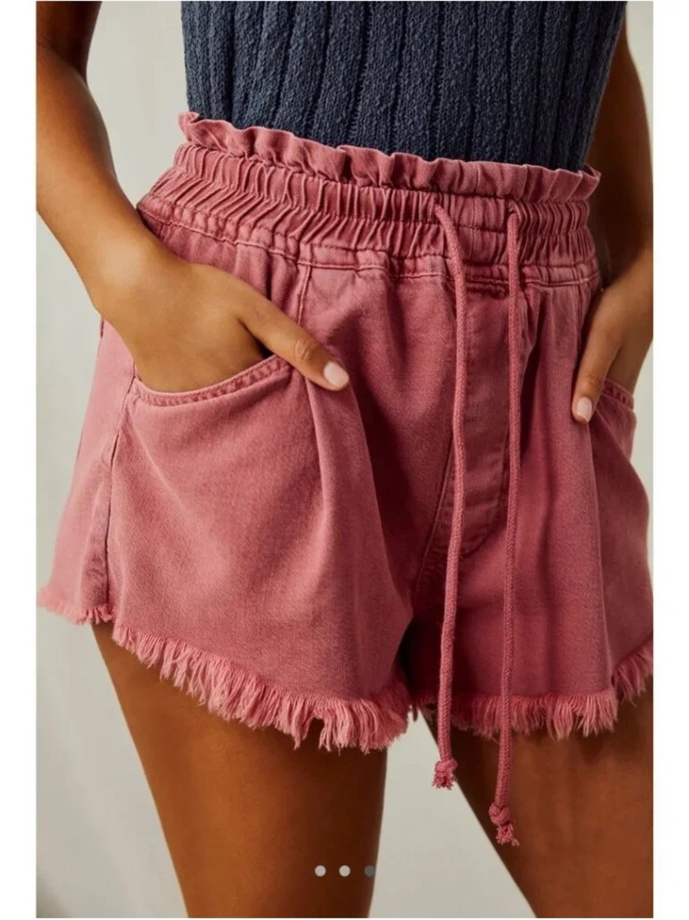 Free People Pull On Tie Waist Frayed Hem Shorts Size Small Kalani in Dusty Rose